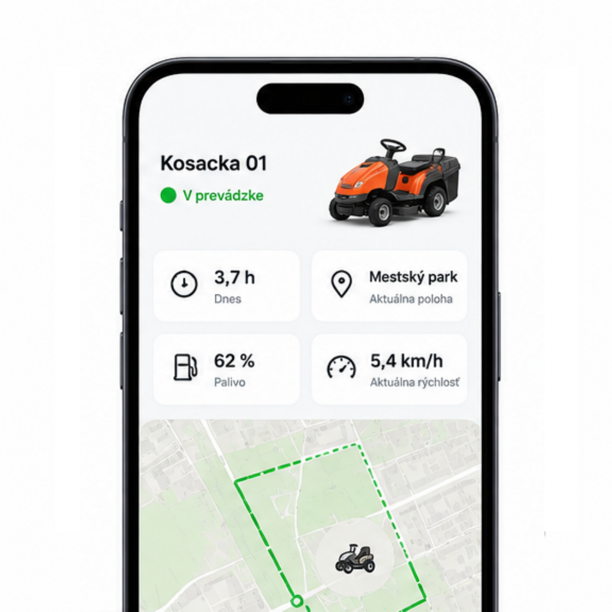 Monitoring kosačiek a údržbovej techniky