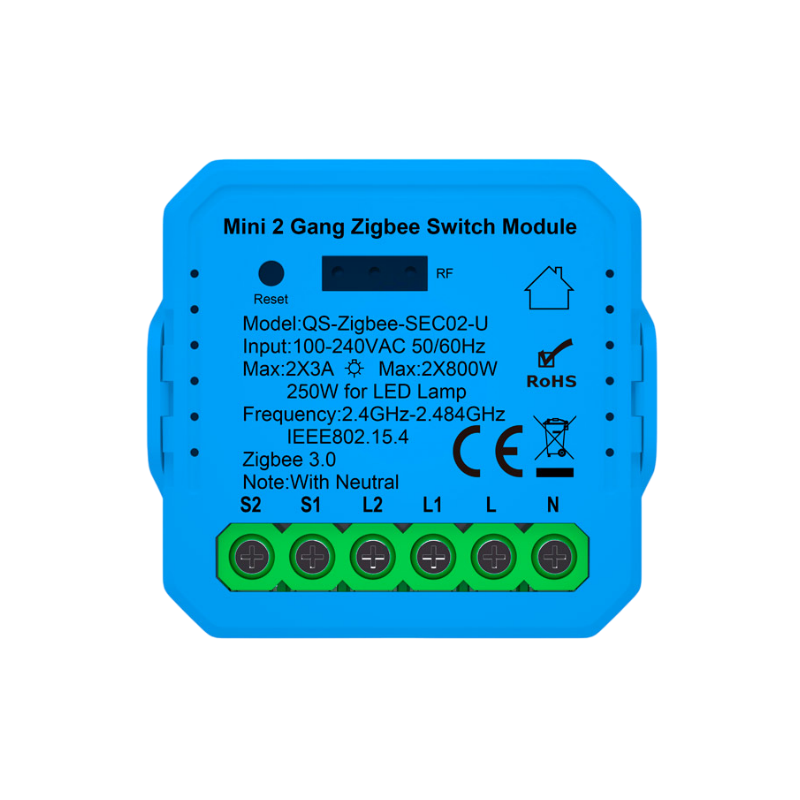 ANTIK Smart Mini 2-channel Zigbee switch module with Neutral ATK-SEC02